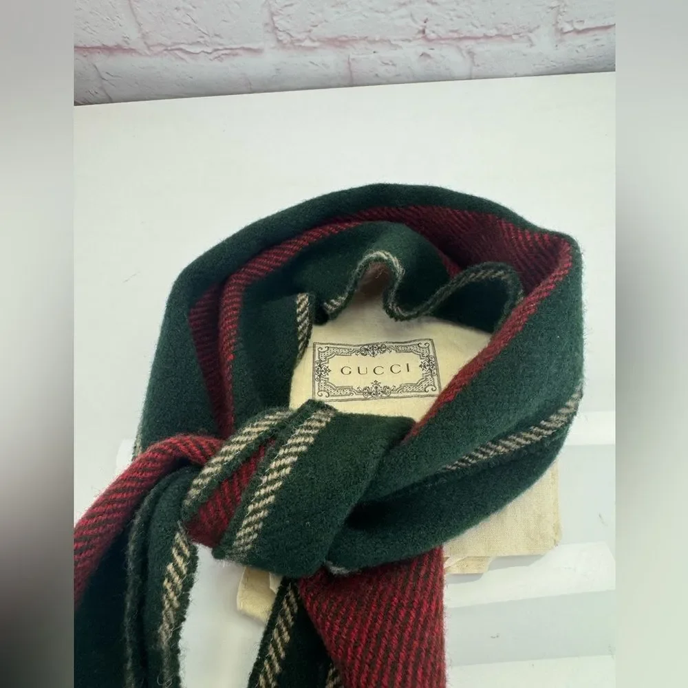 Gucci Classic Web Stripe Wool Fringe Scarf